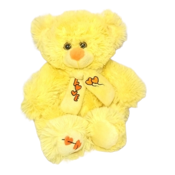 Yellow Fluffy LOVE Teddy Bear with Hearts Valentine's Day Plush - Picture 1 of 9